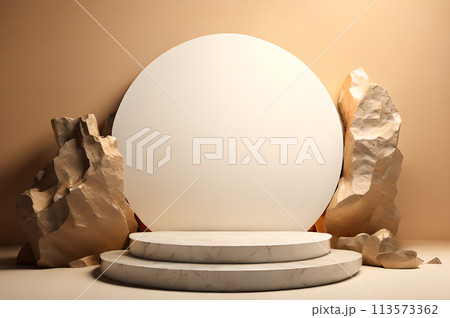 3D round podium for product display rock wallpaper 113573362