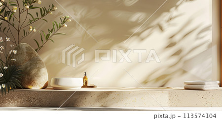 Background for cosmetic products of natural beige color. Background for cosmetic products of natural beige color. 113574104