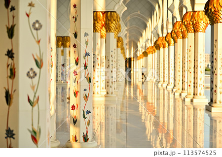 中東・アブダビのグランドモスクの回廊 113574525