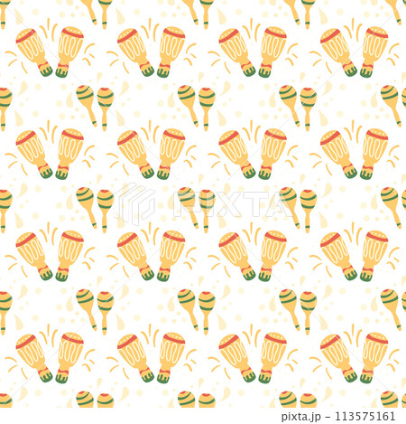 Maracas seamless pattern. Mariachi music traditional accessory endless cover. Pair of maraca loop ornament. Vector illustration. 113575161