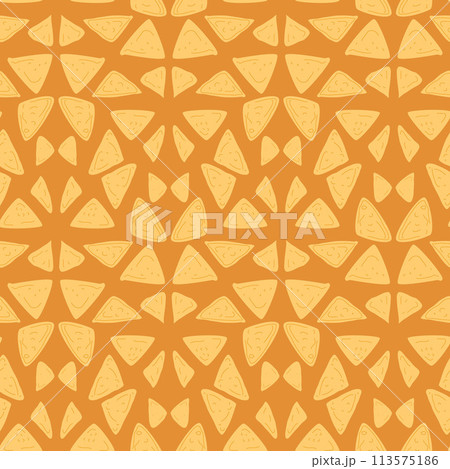 Nachos seamless pattern. Mexican cuisine repeat background. Tortilla chips endless cover. Vector flat hand drawn illustration. 113575186