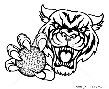 Tiger Cat Animal Sports Golf Ball Mascot 113575262