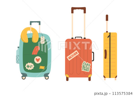 Travel bags set. Suitcases isolated on white background. Baggage vector illustration. 113575384