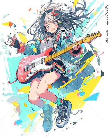 ギターを持って楽しそうにする女の子 113576206