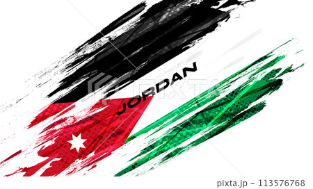 Jordan Flag in Brush Paint Style with Halftone Effect. National Flag of Jordan with Grunge Brush Concept 113576768