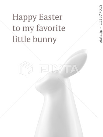 Happy Easter 3d greeting card white bunny bauble long ears holiday design template realistic vector 113577015
