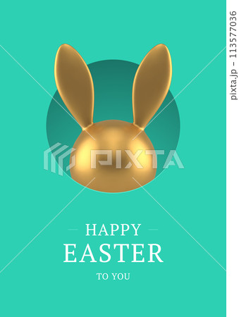 Happy Easter modern 3d greeting card golden bunny bauble hiding at hole design template realistic vector illustration Happy Easter modern 3d greeting card golden bunny bauble hiding at hole design template realistic vector illustration 113577036