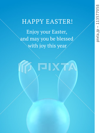Happy Easter 3d greeting card blue bunny head long ears design template realistic vector Happy Easter 3d greeting card blue bunny head long ears design template realistic vector 113577058
