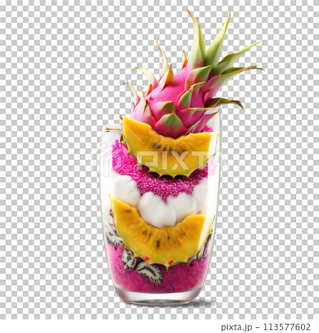 Energizing pitaya bowl with blended dragon fruit sliced mangosteen coconut flakes and a drizzle of 113577602