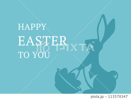Happy Easter rabbit with basket full chicken eggs vintage greeting card design template vector flat 113578347