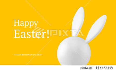 Happy Easter bunny head with long ears festive 3d banner design template realistic vector illustration Happy Easter bunny head with long ears festive 3d banner design template realistic vector illustration 113578359