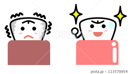 歯茎の病気でグラつく歯と健康に光る歯のイラスト 113578954