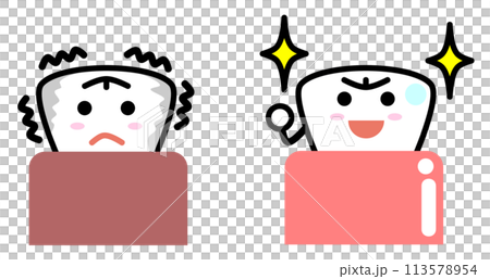 歯茎の病気でグラつく歯と健康に光る歯のイラスト 113578954