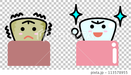 Illustration of loose teeth due to gum disease and healthy teeth Illustration of loose teeth due to gum disease and healthy teeth 113578955