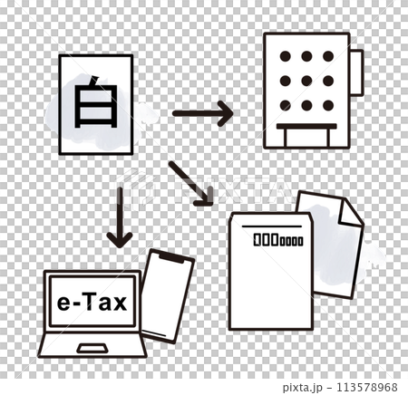 Illustration showing how to submit a white tax return to the tax office Illustration showing how to submit a white tax return to the tax office 113578968