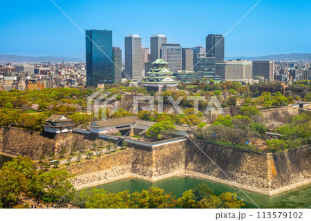 Main keep and the wall of Osaka Castle at osaka city, japan 113579102