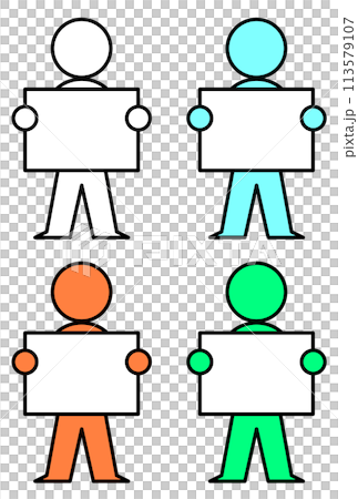 記入していない白紙のホワイトボードを持って案内をする人物イラスト 113579107