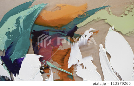 Fragment of multicolored texture painting. Abstract art background. oil on canvas. 113579260