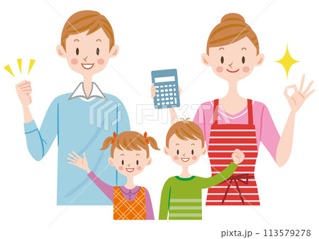 電卓を持つ主婦　家族　節約　子育て　お金 113579278