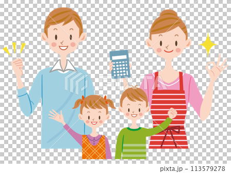 電卓を持つ主婦　家族　節約　子育て　お金 113579278