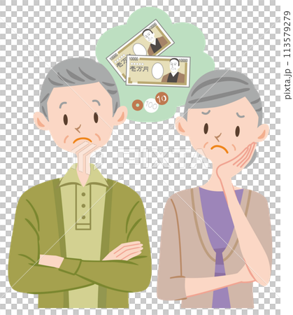 お金に困る老夫婦　高齢者　老後資金 113579279