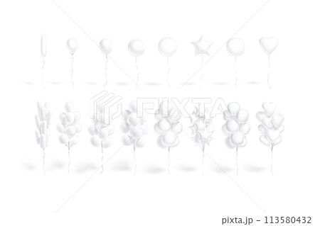 Blank balloon single and bouquet mockup, different shapes, isolated 113580432