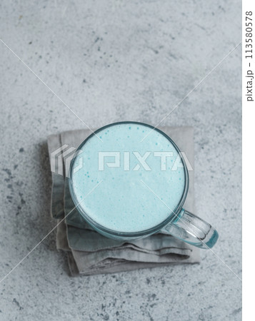 butterfly pea latte or blue spirulina latte 113580578