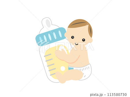 哺乳瓶を持つ赤ちゃん 哺乳瓶を持つ赤ちゃん 113580730