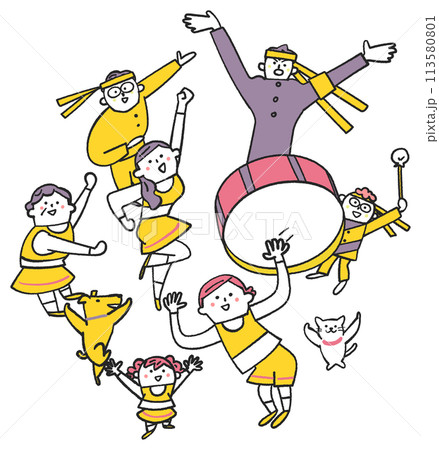 あなたを応援する応援団とチアリーディング やや俯瞰図 イラスト素材 あなたを応援する応援団とチアリーディング やや俯瞰図 イラスト素材 113580801
