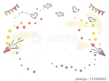 楽しいお知らせに使えるガーランドや鳩があしらわれた背景用イラスト素材 113580803