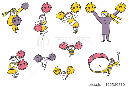 ポンポンを持って応援する人々 やや俯瞰図 イラスト素材 ポンポンを持って応援する人々 やや俯瞰図 イラスト素材 113580810