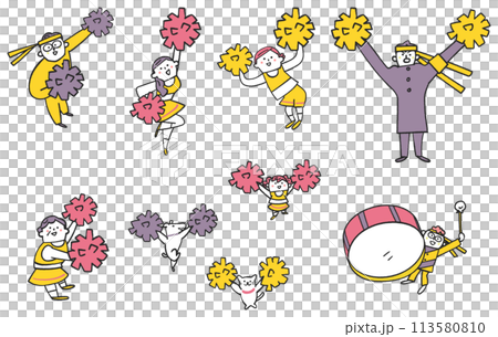 ポンポンを持って応援する人々 やや俯瞰図 イラスト素材 ポンポンを持って応援する人々 やや俯瞰図 イラスト素材 113580810