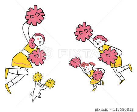 ポンポンを持って応援するチアリーディングの家族 煽り図 イラスト素材 ポンポンを持って応援するチアリーディングの家族 煽り図 イラスト素材 113580812