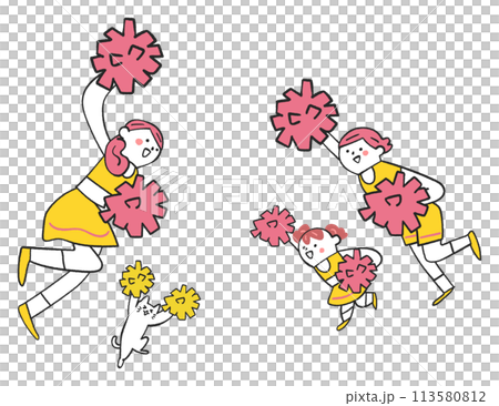 啦啦隊一家用 pom-poms 歡呼插畫插畫素材 113580812