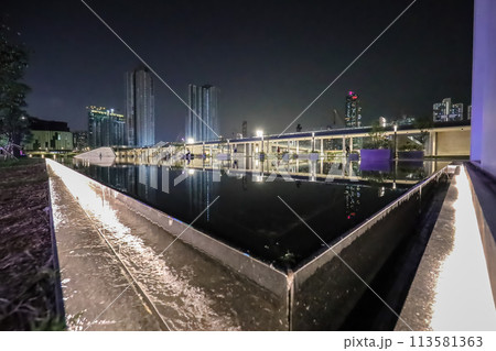 April 12 2024 the landscape of the kai tak avenue park with apartment 113581363