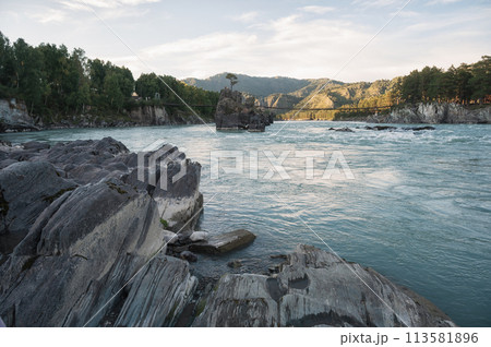 Fast mountain river Katun 113581896