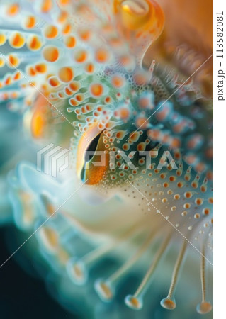 Close-up shot capturing the intricate patterns and vibrant colors of a nudibranch Close-up shot capturing the intricate patterns and vibrant colors of a nudibranch 113582081