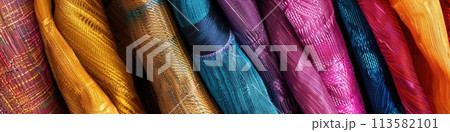 A rich spectrum of textiles in vibrant, jewel-toned colors 113582101