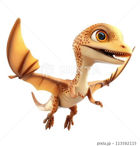 A charming 3D young dinosaur with oversized, expressive eyes and expansive wings 113582115