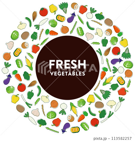 いろいろな野菜の丸フレーム 113582257