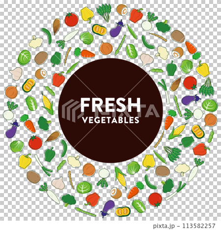 いろいろな野菜の丸フレーム 113582257