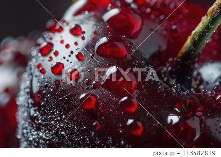 Macro photography unveils the vibrant allure of a cherry Macro photography unveils the vibrant allure of a cherry 113582819