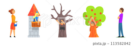 Funny Kids Actors in Theater Costumes Showing Performance Vector Set Funny Kids Actors in Theater Costumes Showing Performance Vector Set 113582842