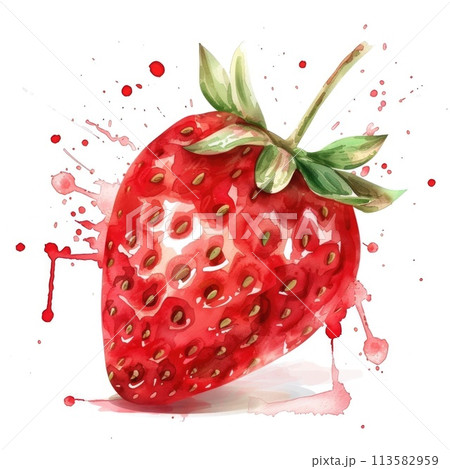 strawberry is vividly captured in watercolor, with red and pink splashes 113582959