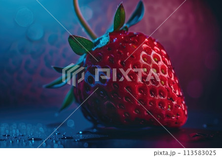 Macro shot of a luscious strawberry, with its vivid red surface and seed-speckled texture Macro shot of a luscious strawberry, with its vivid red surface and seed-speckled texture 113583025