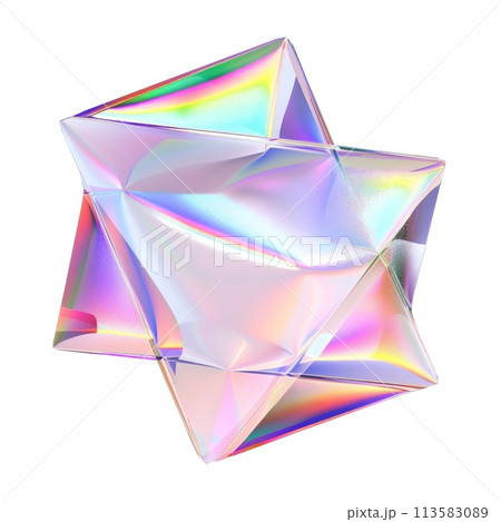 A complex geometric star shape with an iridescent surface 113583089