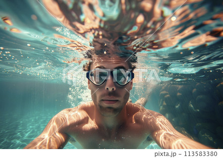 Professional man swimmer inside swimming pool 113583380