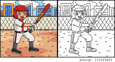 Boy Playing Baseball Coloring Page Illustration Boy Playing Baseball Coloring Page Illustration 113583803