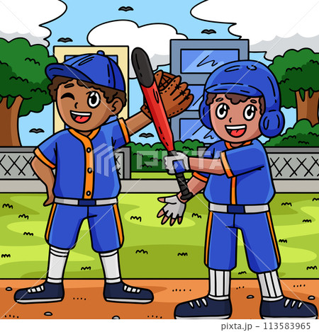 Baseball Teammate Colored Cartoon Illustration 113583965