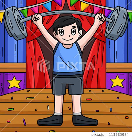 Circus Man with Barbell Colored Cartoon Circus Man with Barbell Colored Cartoon 113583984